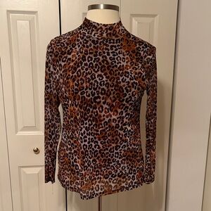 Nine West Animal Print Long Sleeve Blouse